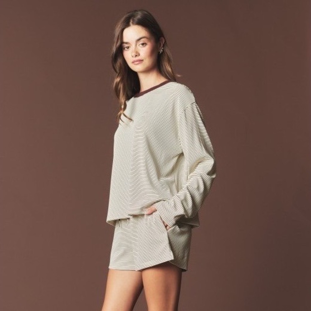 C280.New Rareraw Striped Lounge Top and Shorts Set Brown Cream Small